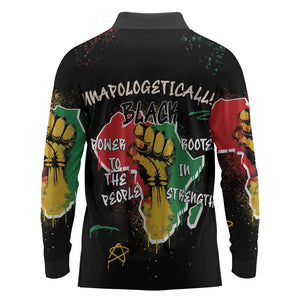 African Black Power Long Sleeve Polo Shirt Unapologetically Black Raised Fist