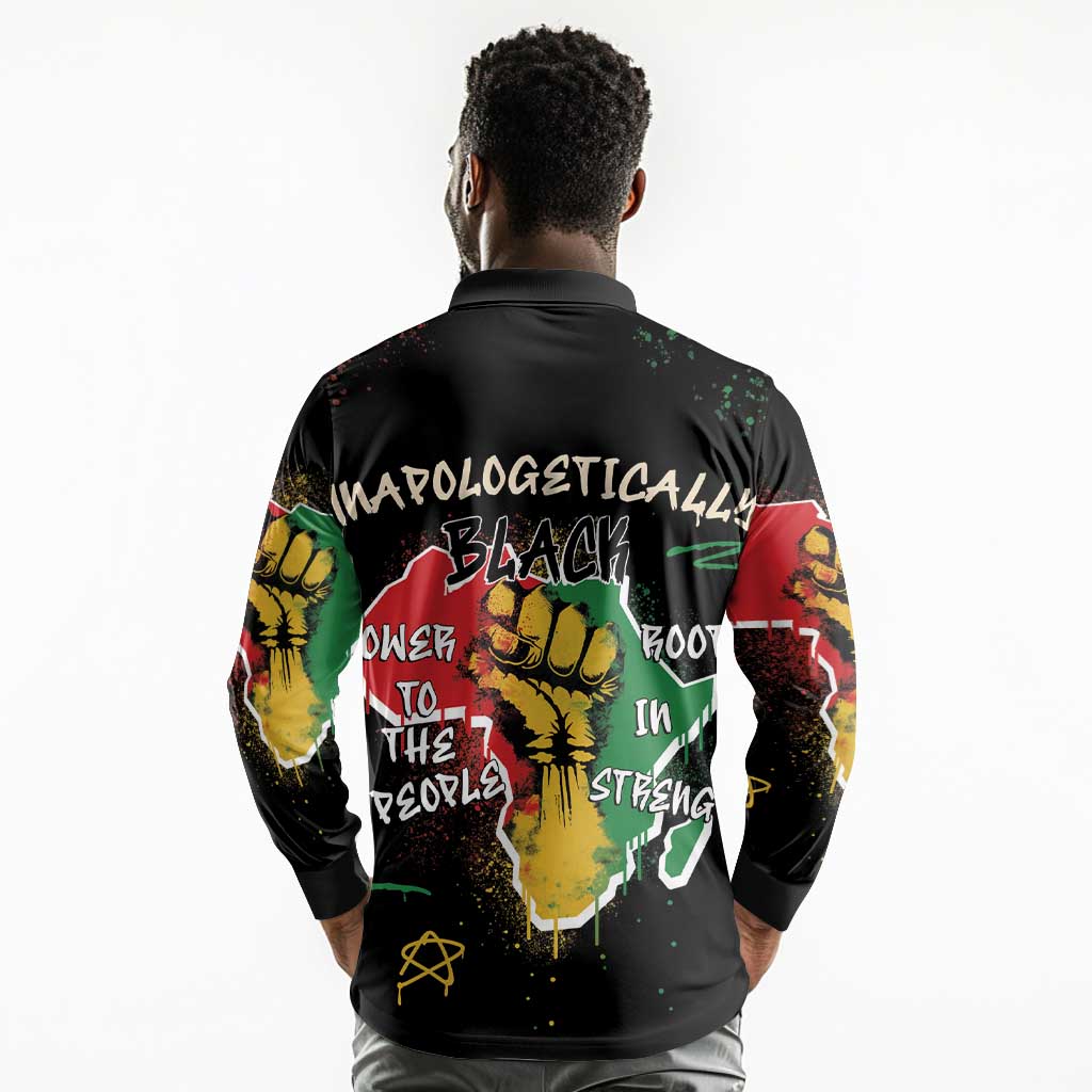 African Black Power Long Sleeve Polo Shirt Unapologetically Black Raised Fist