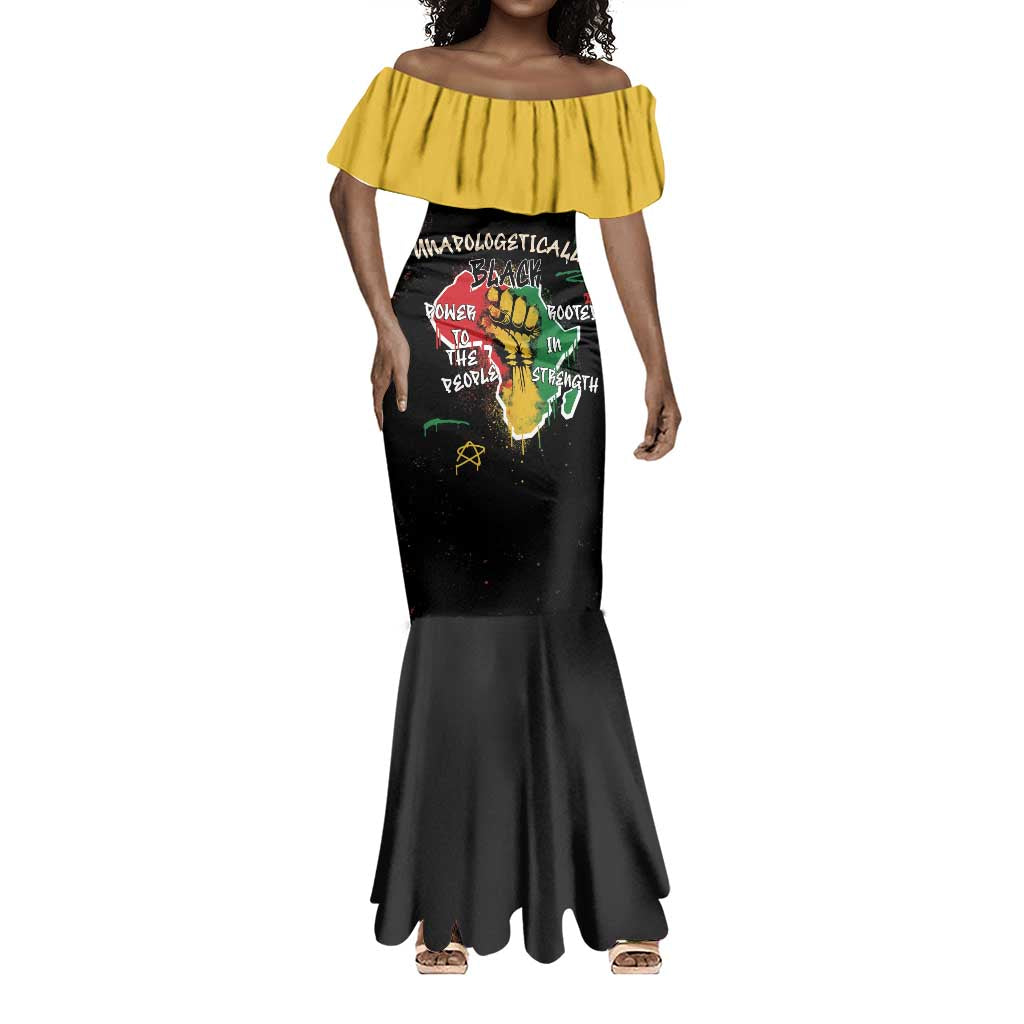 African Black Power Mermaid Dress Unapologetically Black Raised Fist