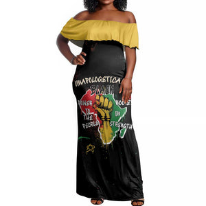 African Black Power Off Shoulder Maxi Dress Unapologetically Black Raised Fist