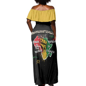 African Black Power Off Shoulder Maxi Dress Unapologetically Black Raised Fist