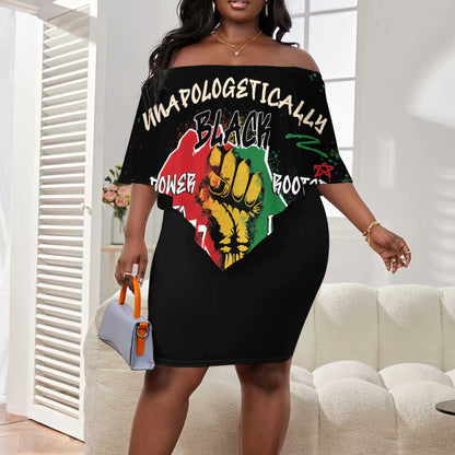 African Black Power Off Shoulder Short Dress Unapologetically Black Raised Fist