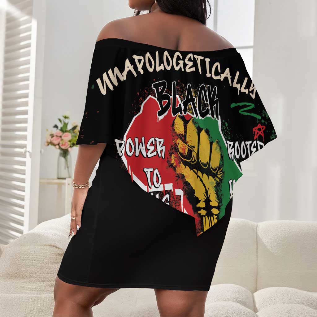African Black Power Off Shoulder Short Dress Unapologetically Black Raised Fist
