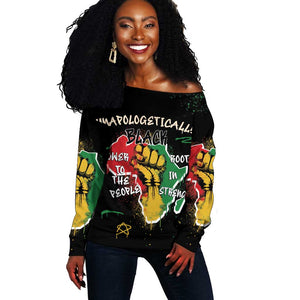 African Black Power Off Shoulder Sweater Unapologetically Black Raised Fist