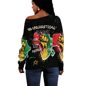 African Black Power Off Shoulder Sweater Unapologetically Black Raised Fist