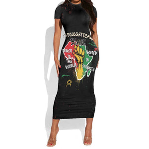 African Black Power Short Sleeve Bodycon Dress Unapologetically Black Raised Fist DT03