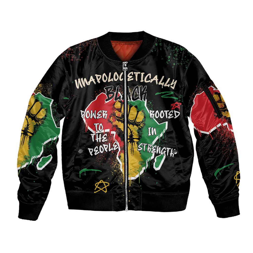 African Black Power Sleeve Zip Bomber Jacket Unapologetically Black Raised Fist