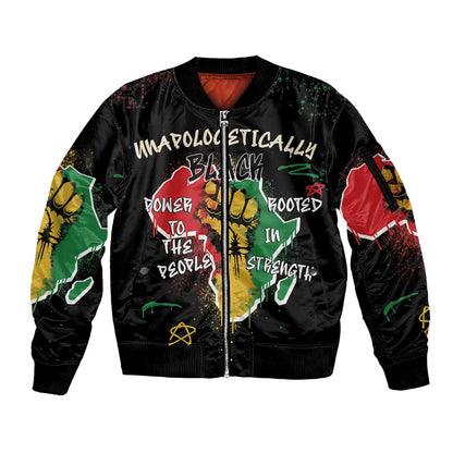African Black Power Sleeve Zip Bomber Jacket Unapologetically Black Raised Fist