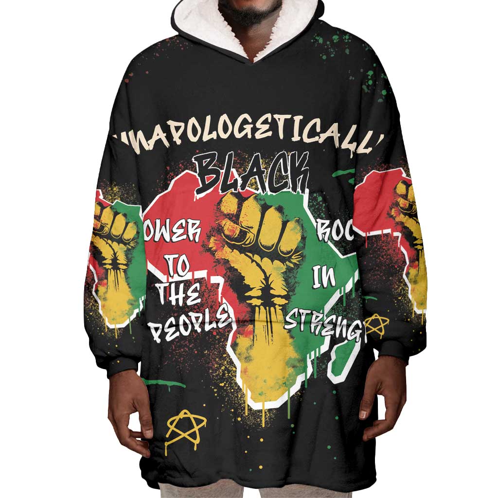 African Black Power Wearable Blanket Hoodie Unapologetically Black Raised Fist