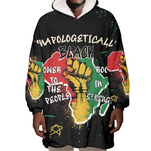 African Black Power Wearable Blanket Hoodie Unapologetically Black Raised Fist