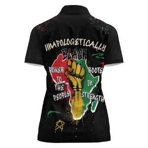 African Black Power Women Polo Shirt Unapologetically Black Raised Fist