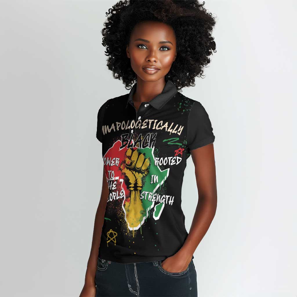African Black Power Women Polo Shirt Unapologetically Black Raised Fist