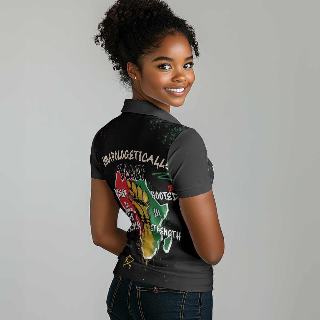 African Black Power Women Polo Shirt Unapologetically Black Raised Fist