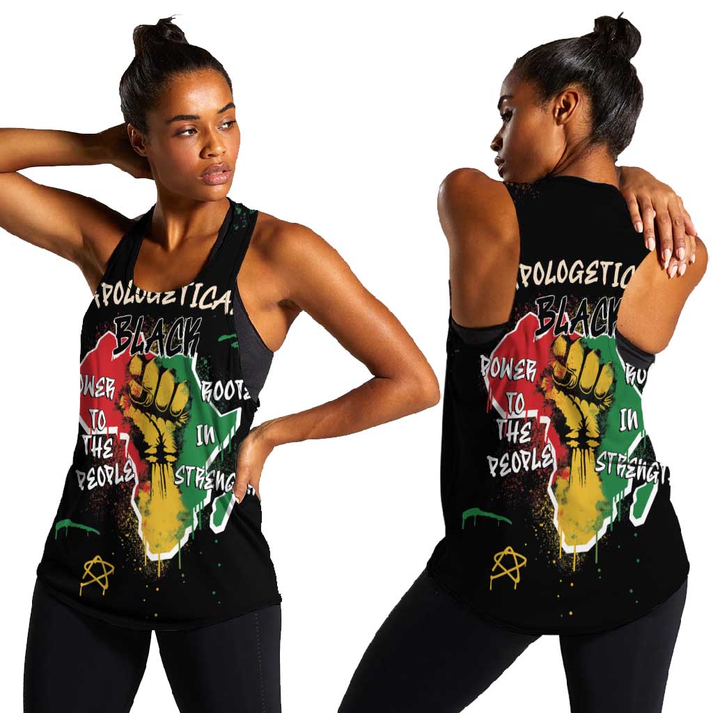 African Black Power Women Racerback Tank Unapologetically Black Raised Fist