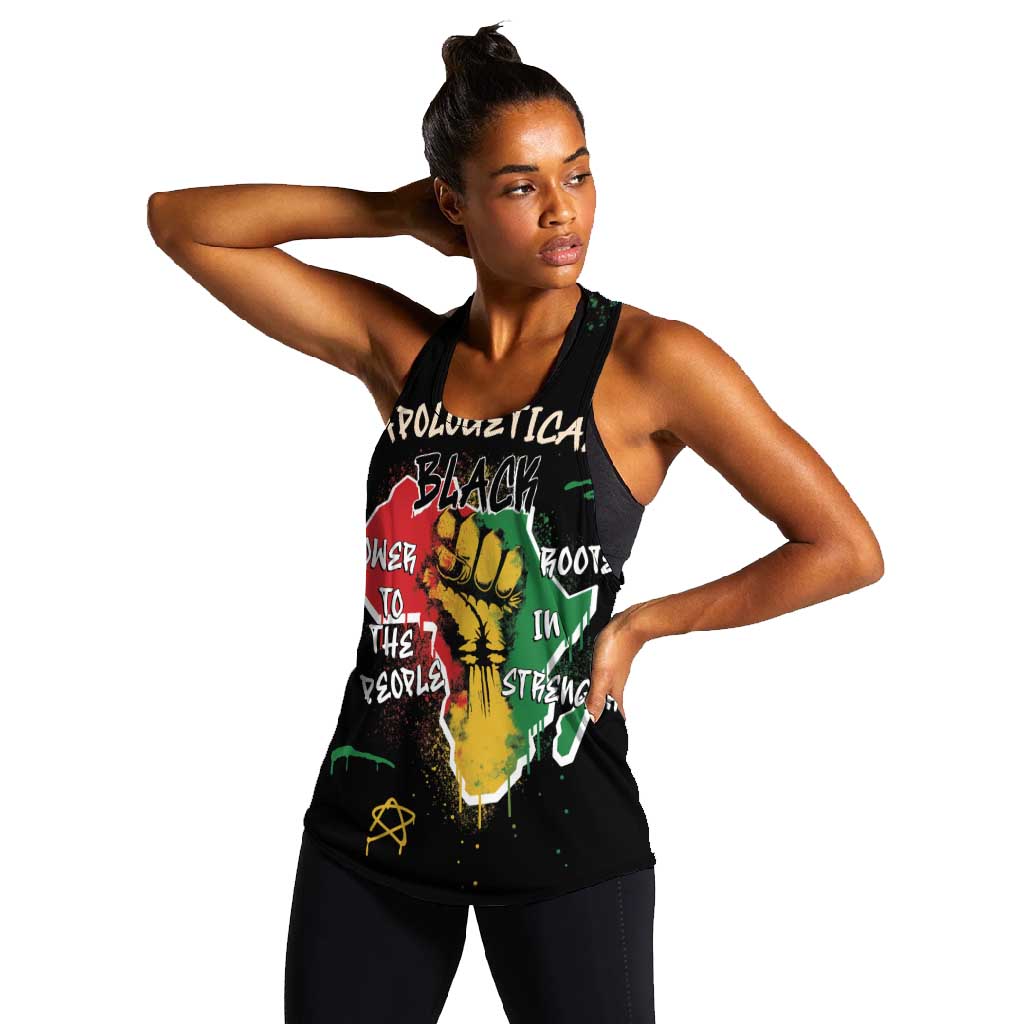 African Black Power Women Racerback Tank Unapologetically Black Raised Fist