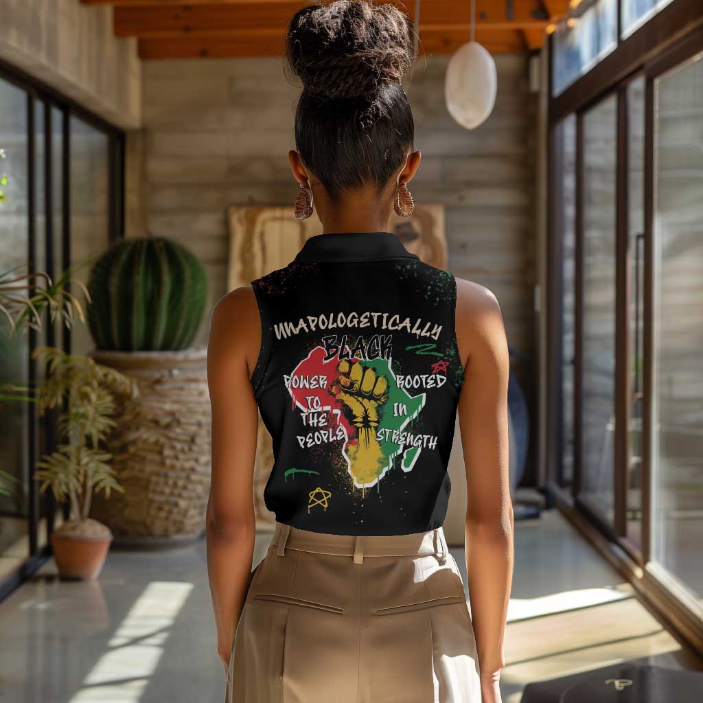 African Black Power Women Sleeveless Polo Shirt Unapologetically Black Raised Fist