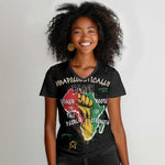 African Black Power Women V-Neck T-Shirt Unapologetically Black Raised Fist