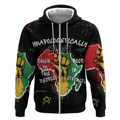 African Black Power Zip Hoodie Unapologetically Black Raised Fist