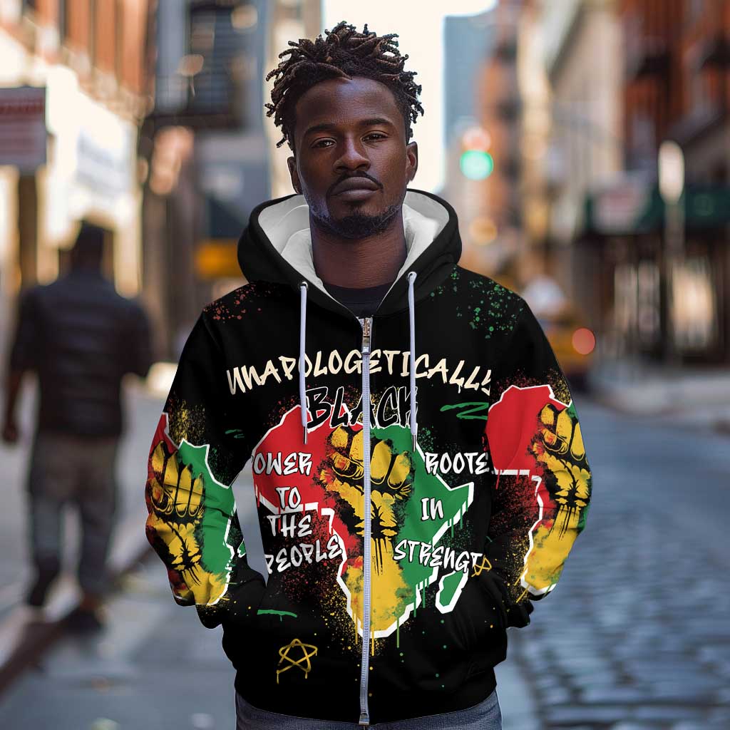 African Black Power Zip Hoodie Unapologetically Black Raised Fist
