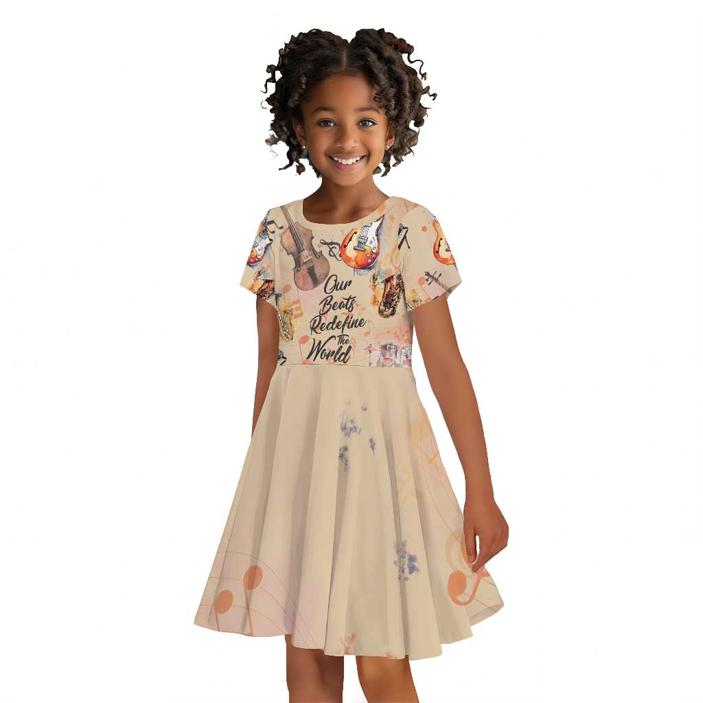 Our Beats Redefine The World African Kid Short Sleeve Dress Afro Music