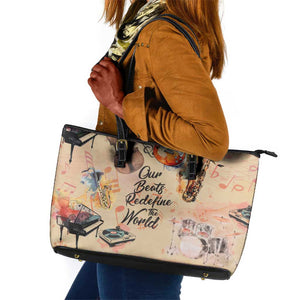 Our Beats Redefine The World African Leather Tote Bag Afro Music