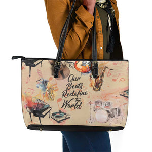 Our Beats Redefine The World African Leather Tote Bag Afro Music