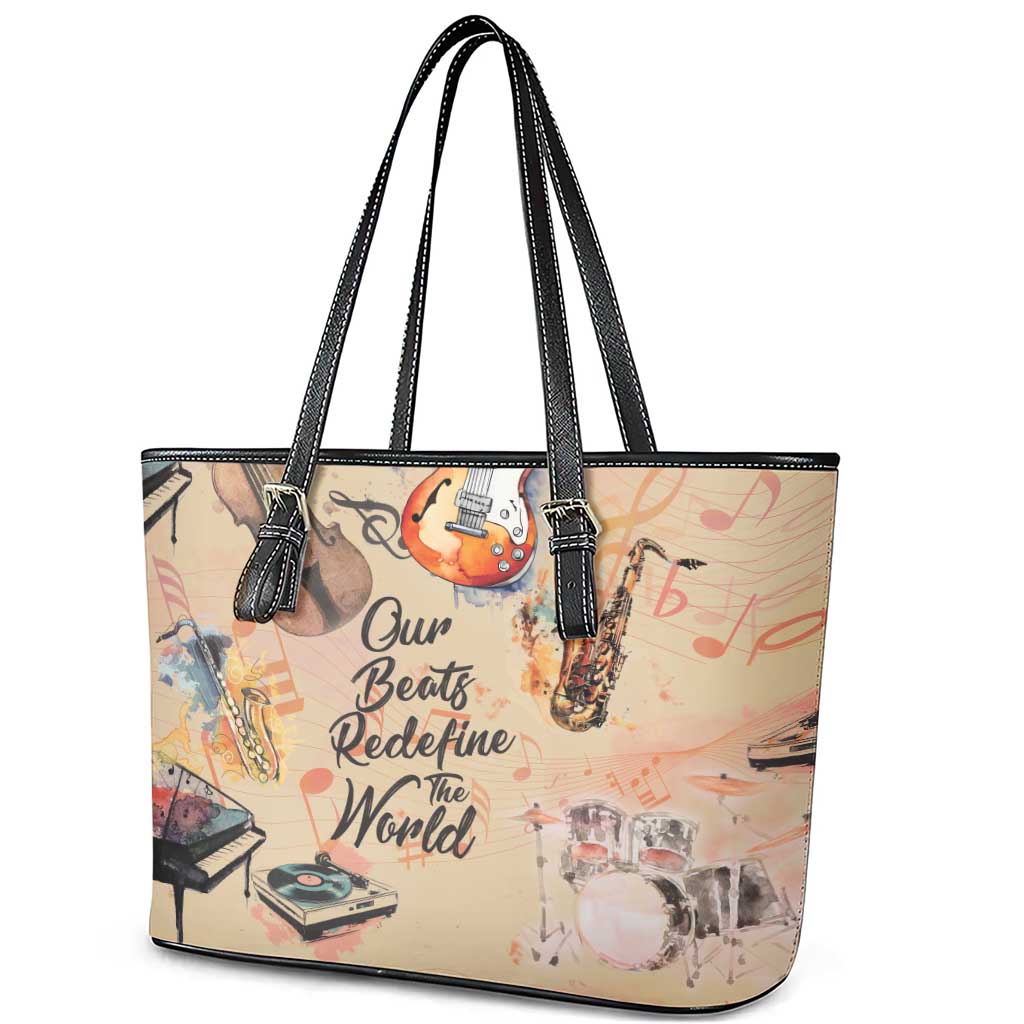 Our Beats Redefine The World African Leather Tote Bag Afro Music