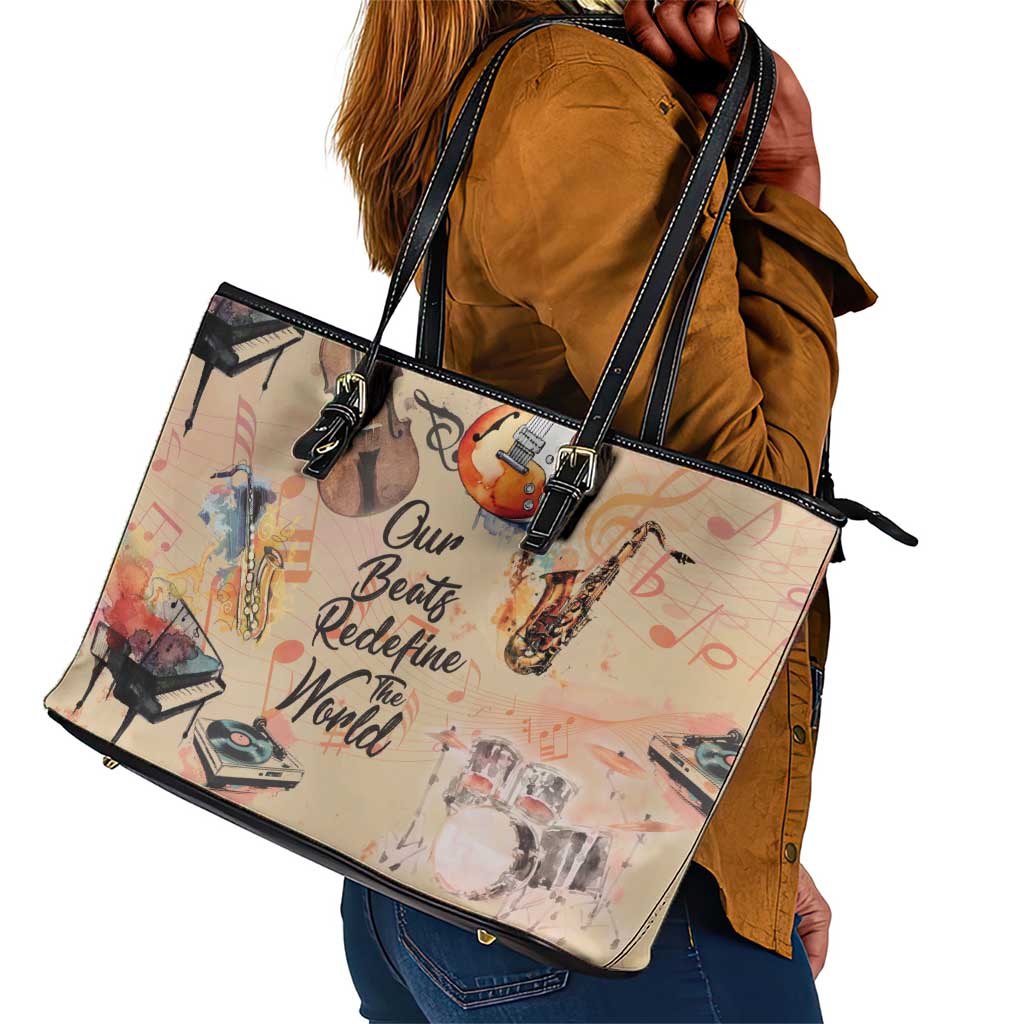 Our Beats Redefine The World African Leather Tote Bag Afro Music