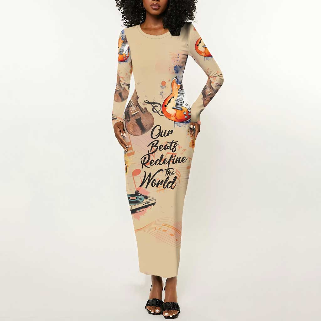 Our Beats Redefine The World African Long Sleeve Bodycon Dress Afro Music DT03