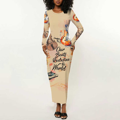Our Beats Redefine The World African Long Sleeve Bodycon Dress Afro Music DT03