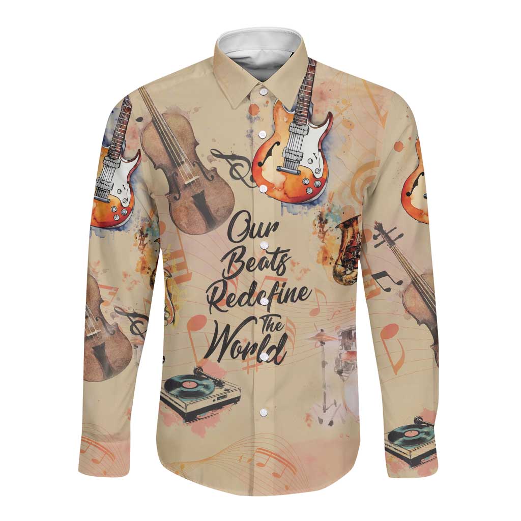 Our Beats Redefine The World African Long Sleeve Button Shirt Afro Music