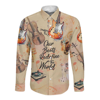 Our Beats Redefine The World African Long Sleeve Button Shirt Afro Music