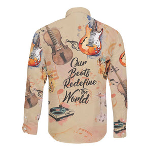 Our Beats Redefine The World African Long Sleeve Button Shirt Afro Music