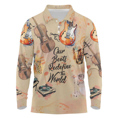 Our Beats Redefine The World African Long Sleeve Polo Shirt Afro Music