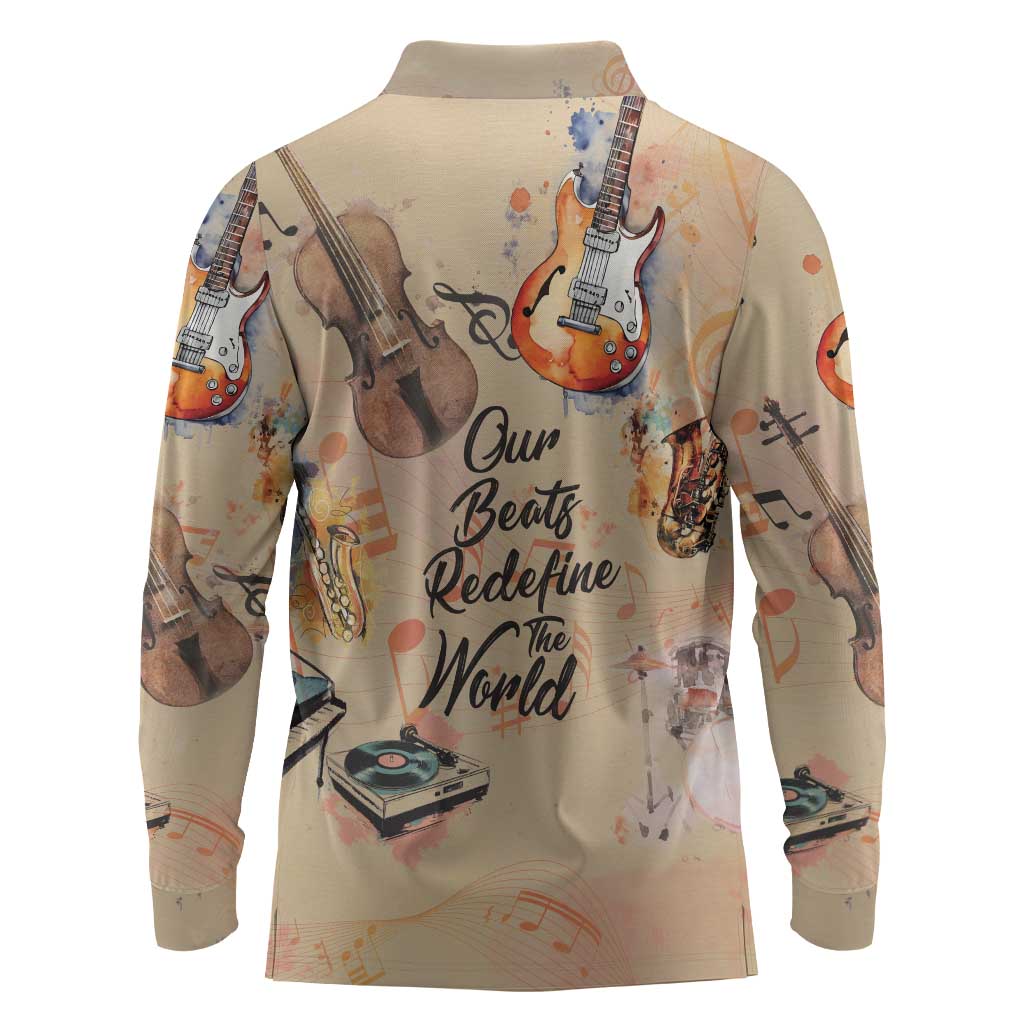 Our Beats Redefine The World African Long Sleeve Polo Shirt Afro Music