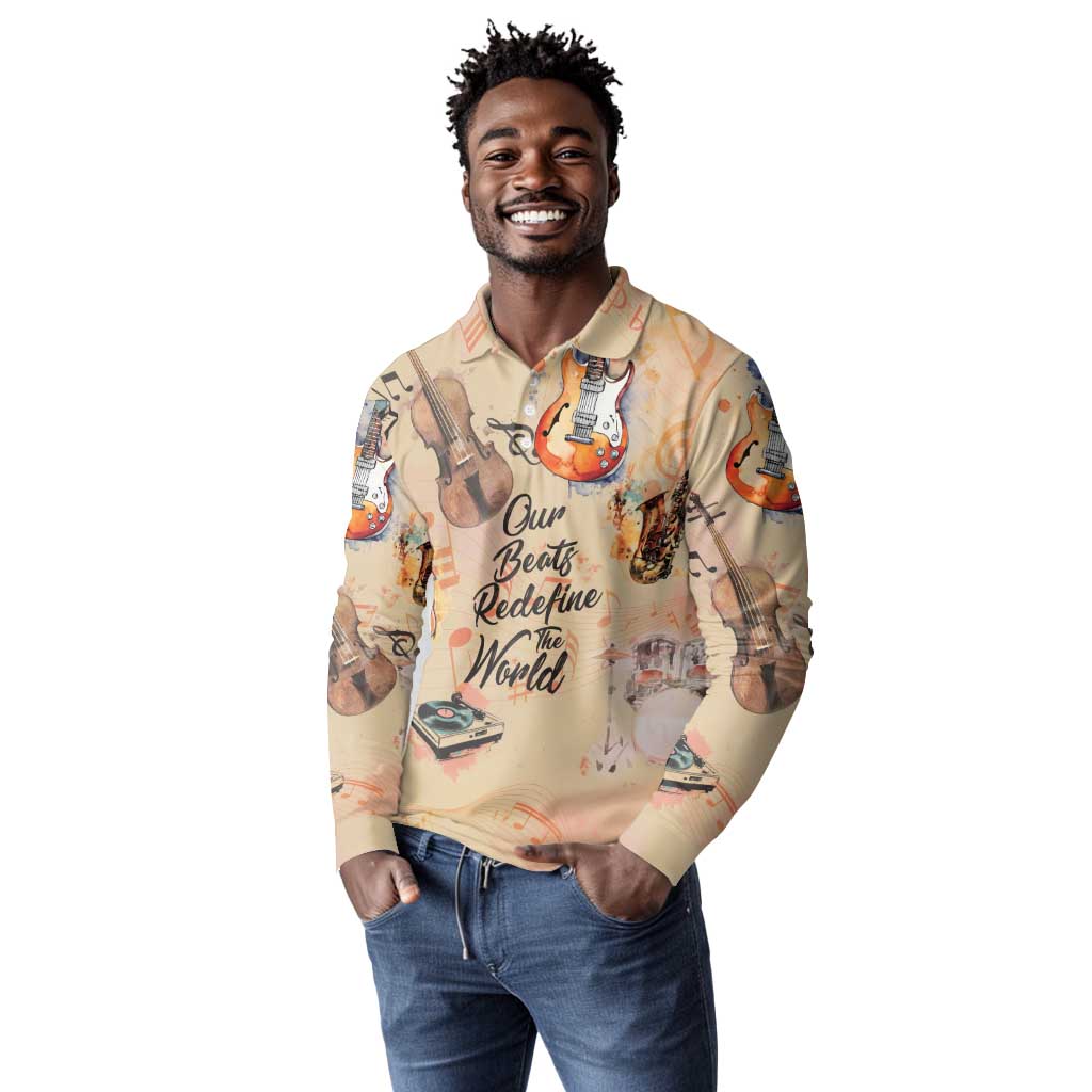Our Beats Redefine The World African Long Sleeve Polo Shirt Afro Music