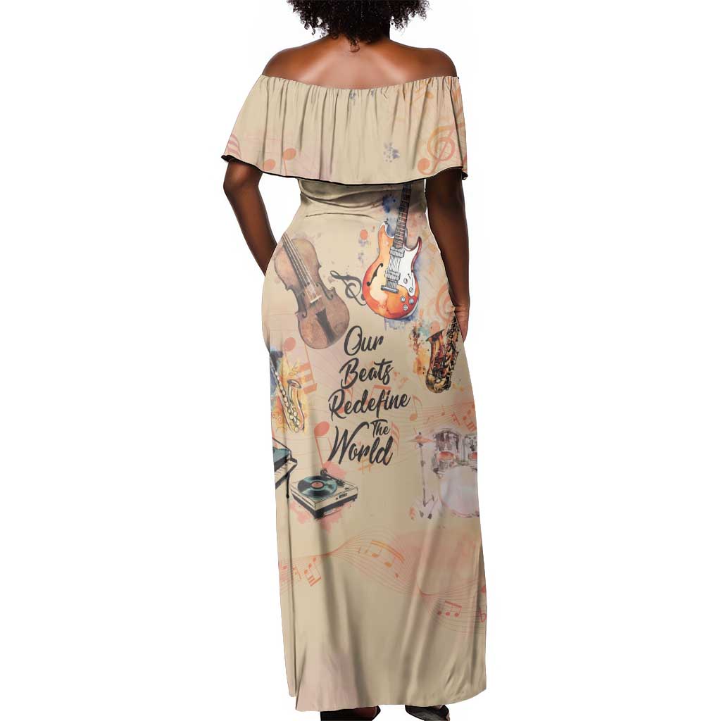 Our Beats Redefine The World African Off Shoulder Maxi Dress Afro Music