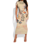 Our Beats Redefine The World African Short Sleeve Bodycon Dress Afro Music DT03