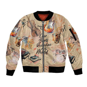 Our Beats Redefine The World African Sleeve Zip Bomber Jacket Afro Music