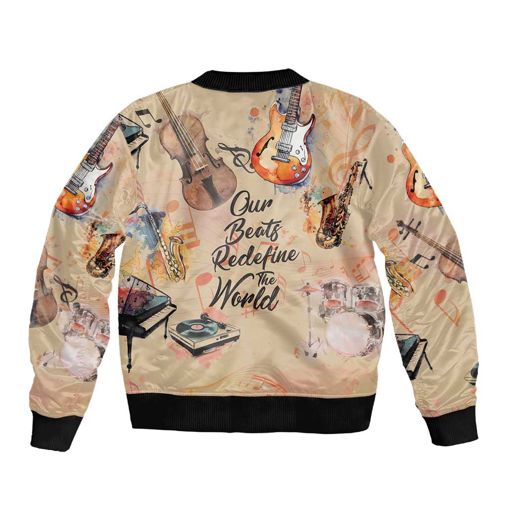 Our Beats Redefine The World African Sleeve Zip Bomber Jacket Afro Music