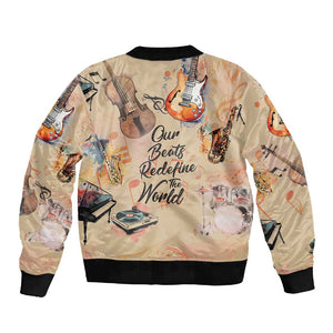 Our Beats Redefine The World African Sleeve Zip Bomber Jacket Afro Music