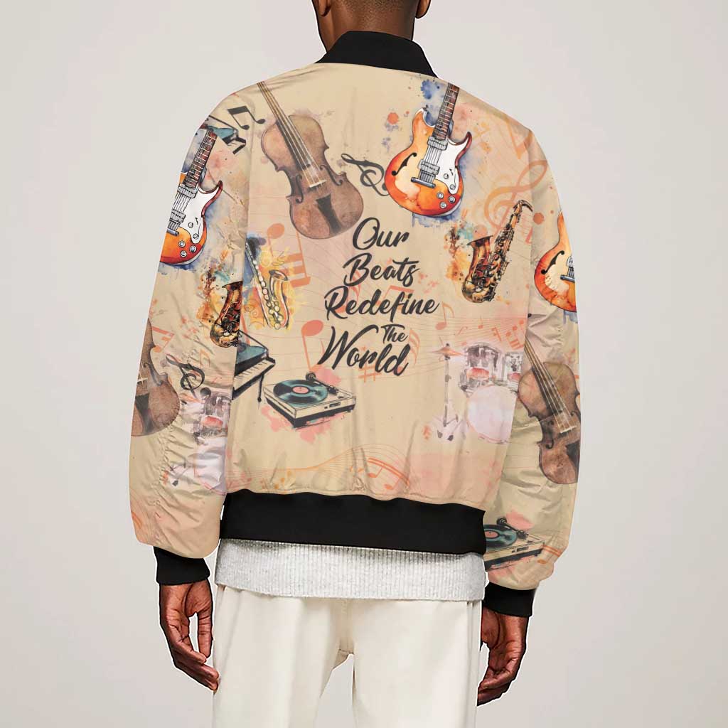 Our Beats Redefine The World African Sleeve Zip Bomber Jacket Afro Music