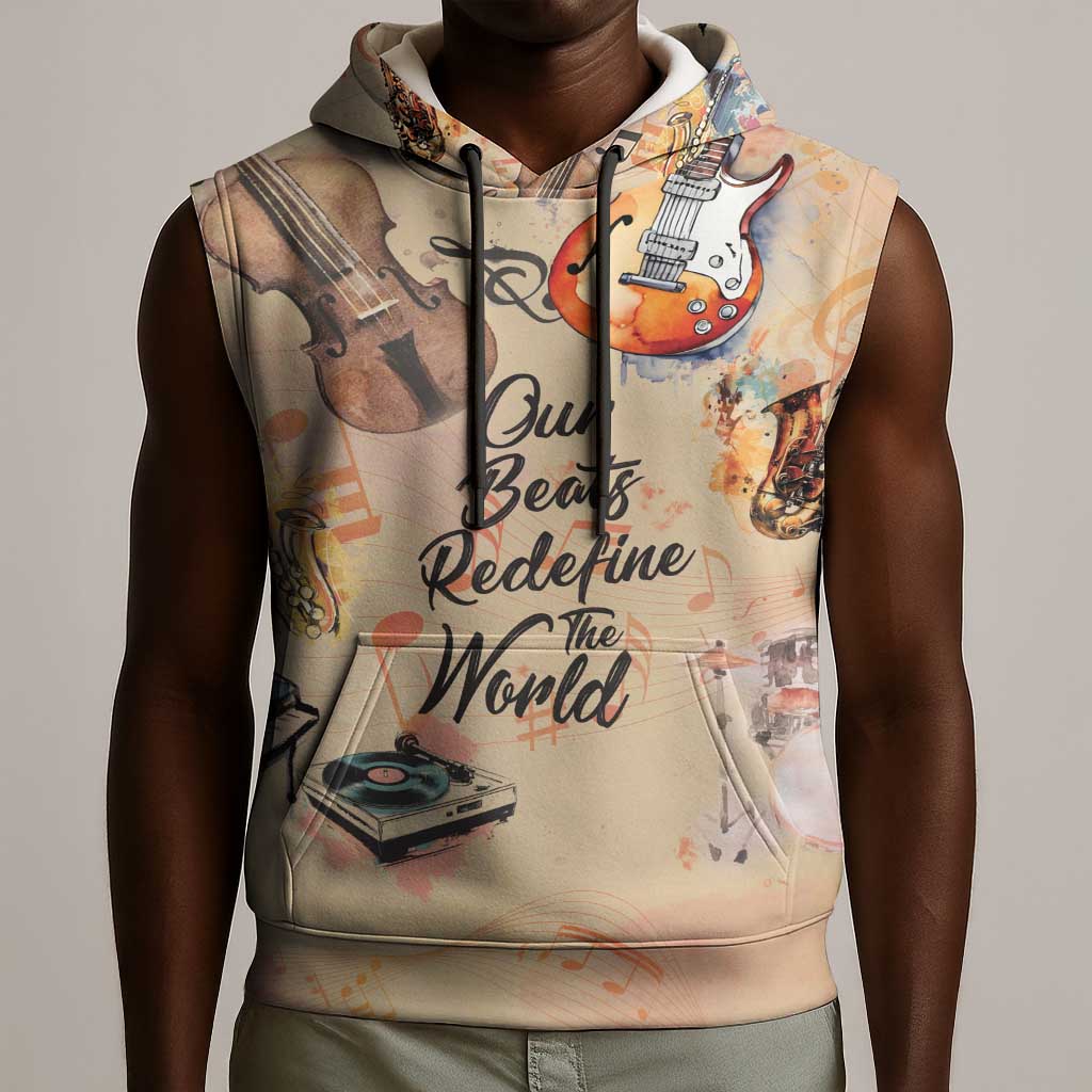 Our Beats Redefine The World African Sleeveless Hoodie Afro Music - African Pride