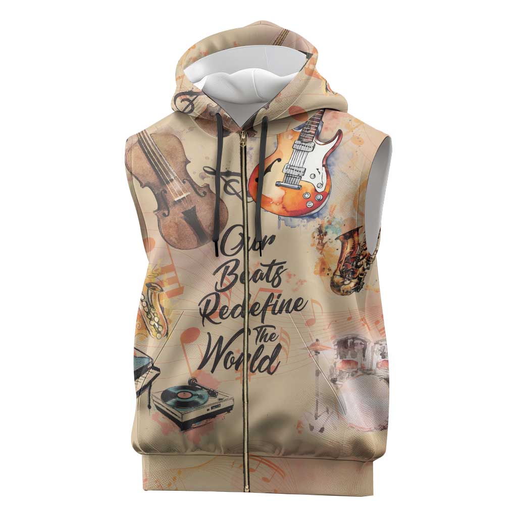 Our Beats Redefine The World African Sleeveless Zip Hoodie Afro Music - African Pride