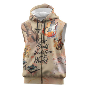 Our Beats Redefine The World African Sleeveless Zip Hoodie Afro Music - African Pride