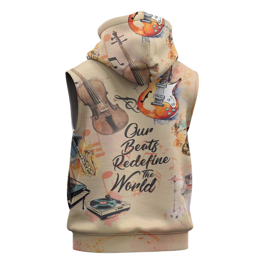 Our Beats Redefine The World African Sleeveless Zip Hoodie Afro Music - African Pride