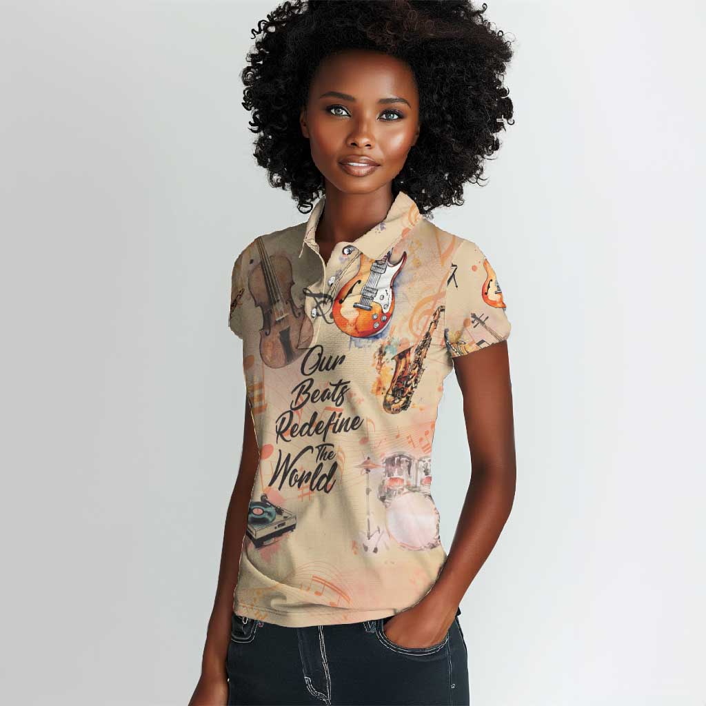 Our Beats Redefine The World African Women Polo Shirt Afro Music