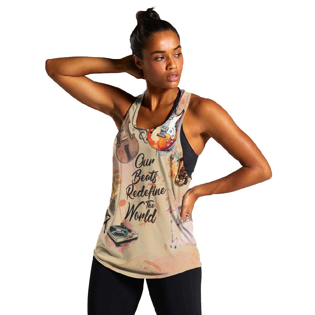 Our Beats Redefine The World African Women Racerback Tank Afro Music