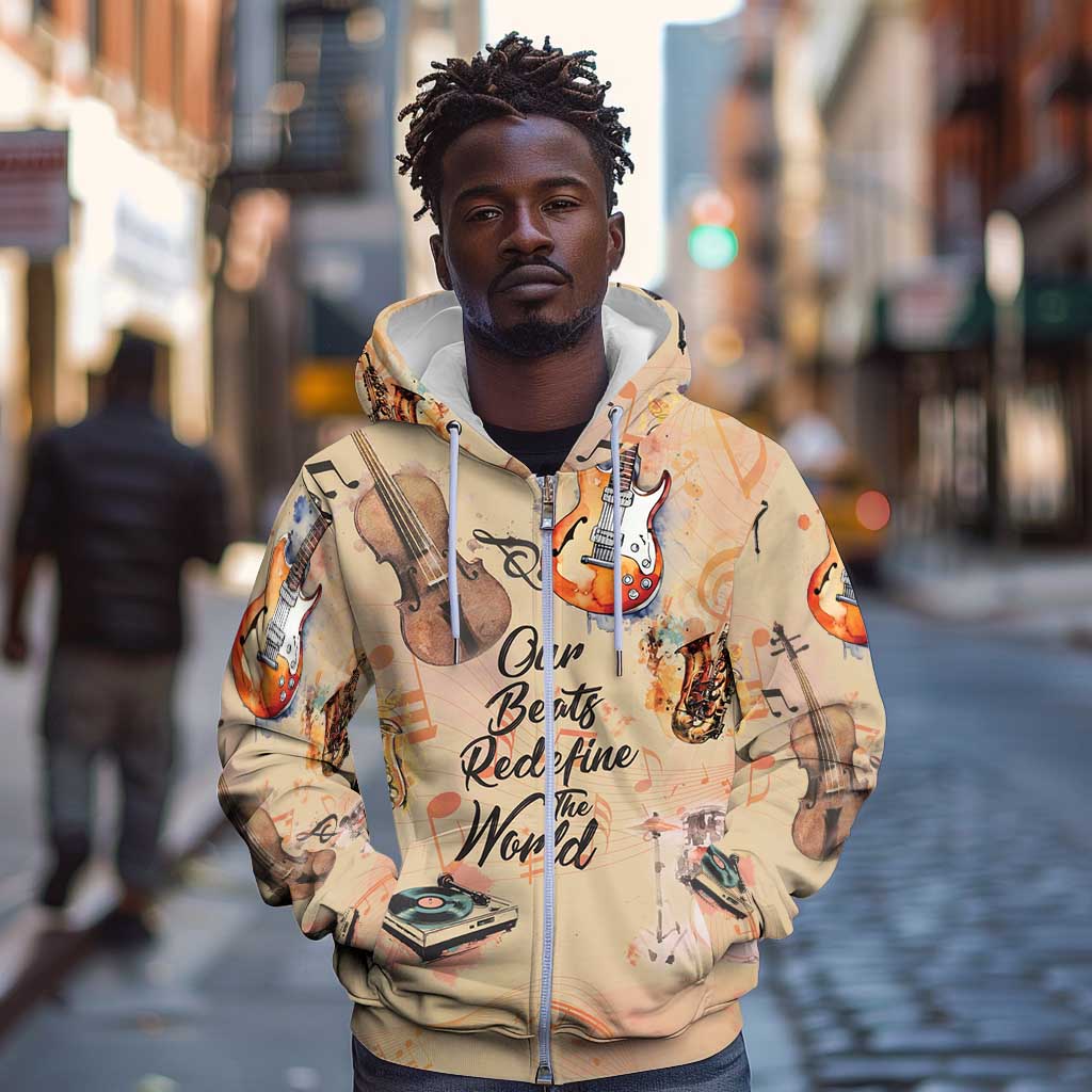 Our Beats Redefine The World African Zip Hoodie Afro Music