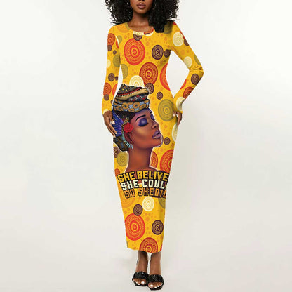 African Women Long Sleeve Bodycon Dress She Believed She Could So She Did DT03